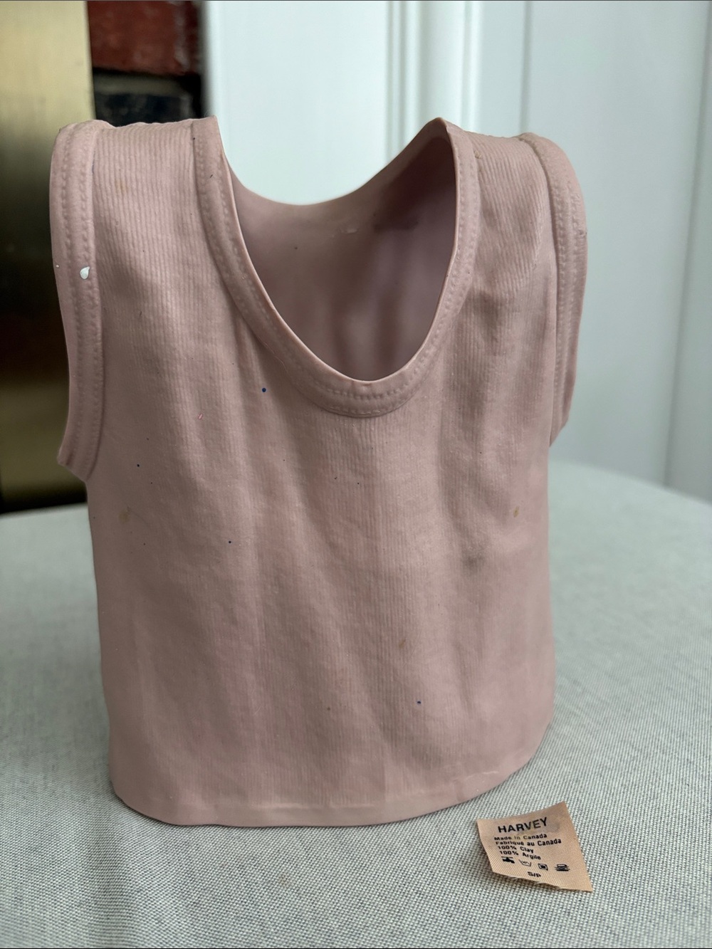 7.5” Pop Art Pink Ceramic Tank T-Shirt Vase Sculpture by Michel Harvey Vintage